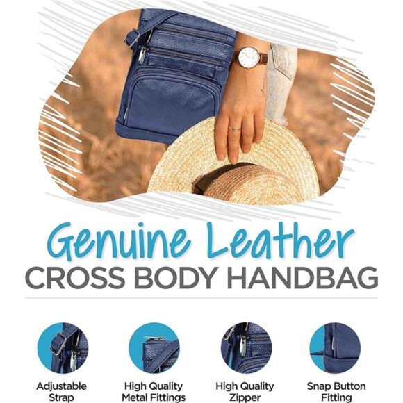 Leather Crossbody Purse for Women Multi Pocket Adjustable Strap Travel Bag - Picture 5 of 8